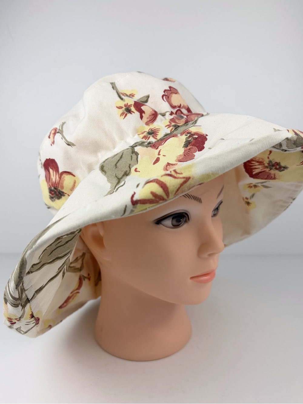 Coastal Garden Hats Wide Brim Sun Hat Floral Shade Bucket Beige Green Drawstring